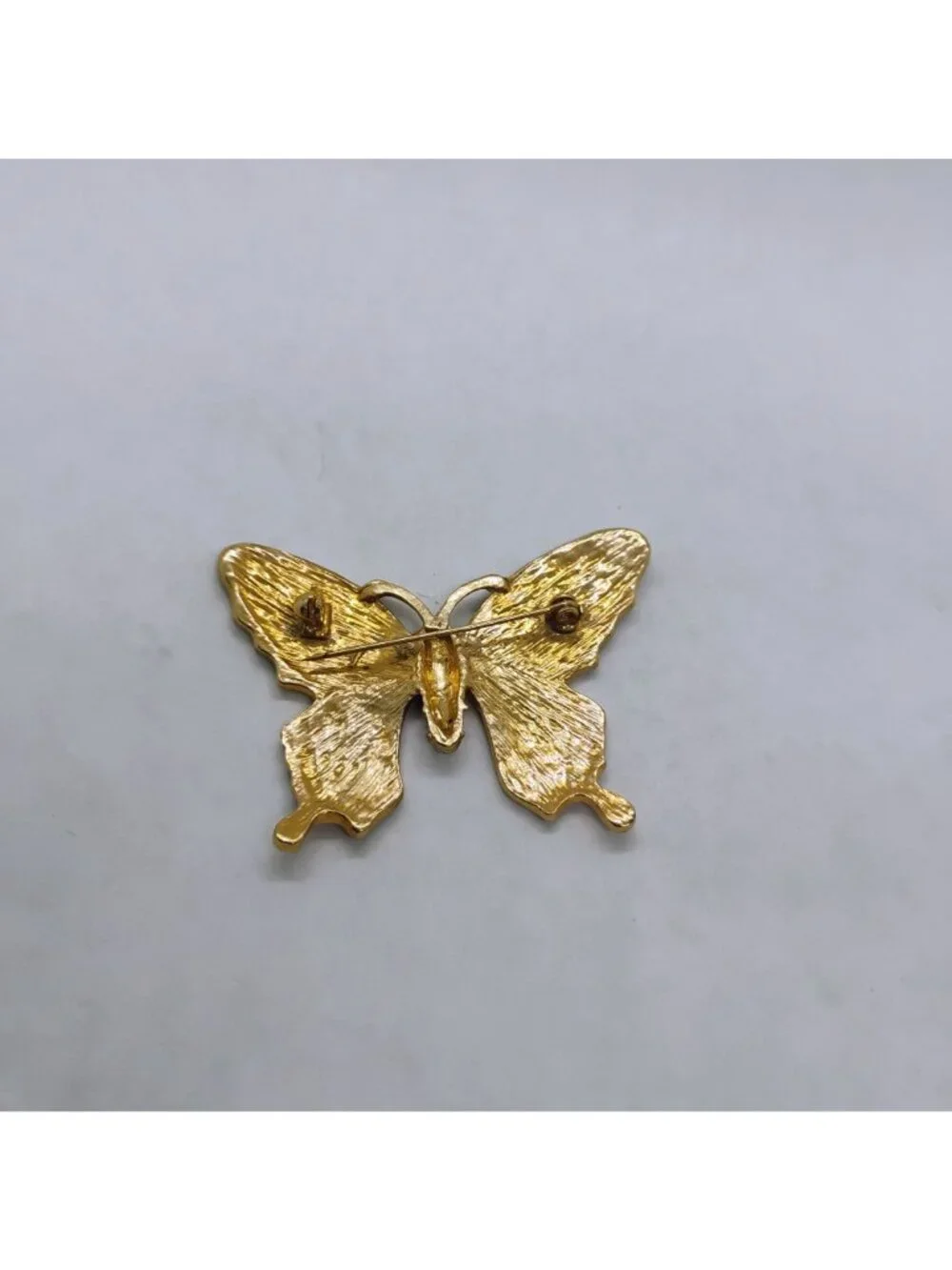 Colorful Enamel Rhinestone Butterfly Brooch Large 2" Blue Green Gold Tone - Picture 5 of 5